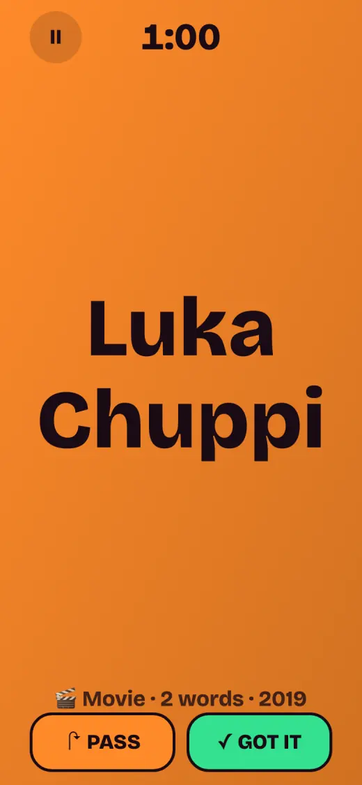 Dumb Charades card: Luka Chuppi, movie, 2 words, 2019